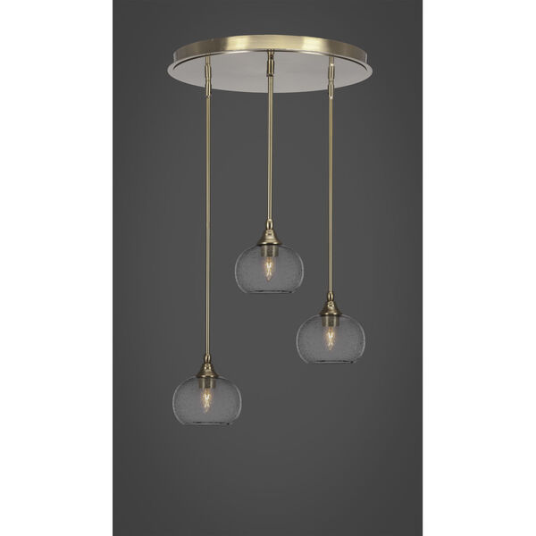 Empire New Age Brass Three-Light Cluster Pendalier with Seven-Inch Clear Bubble Glass, image 2