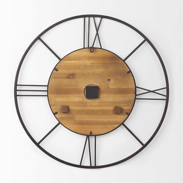 Brielle Black Iron with Wood Round Wall Clock, image 4