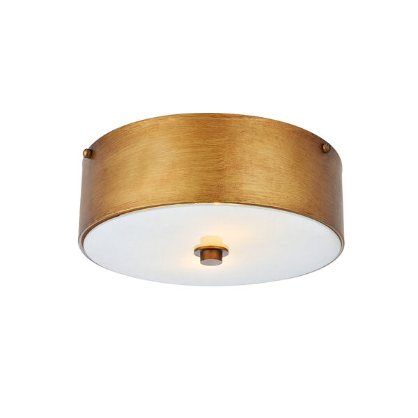 Hazen Vintage Gold and Frosted White Two-Light Flush Mount, image 1