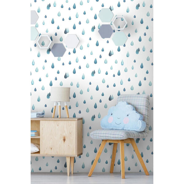 Clara Jean Raindrop Blue And White Peel And Stick Wallpaper, image 4