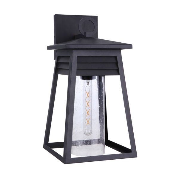 Becca Textured Matte Black Large One-Light Outdoor Lantern with Clear Seeded Glass, image 1