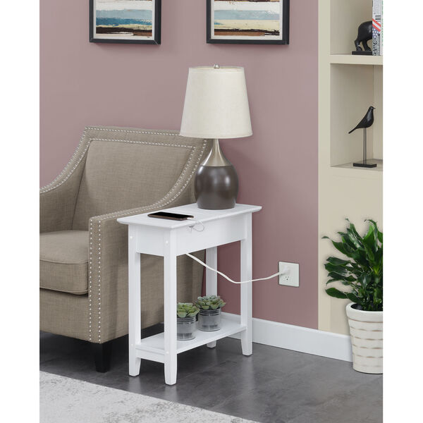 American Heritage White Flip Top End Table with Charging Station, image 2