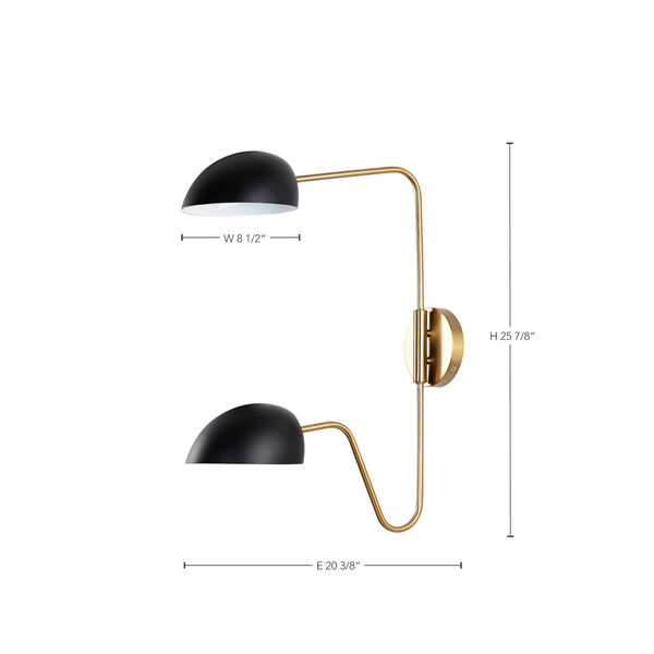 Trilby Matte Black and Burnished Brass Two-Light Wall Sconce, image 4