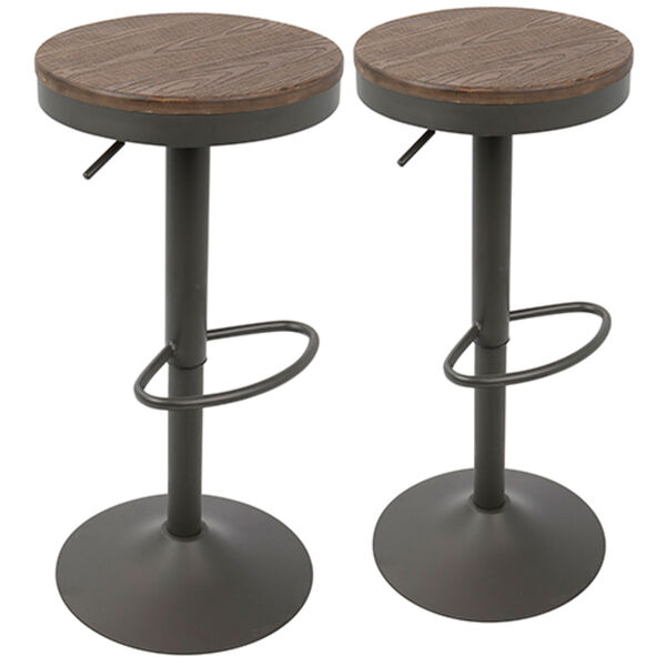 Dakota Grey and Brown Bar Stool with Round Wooden Seat, Set of 2, image 1
