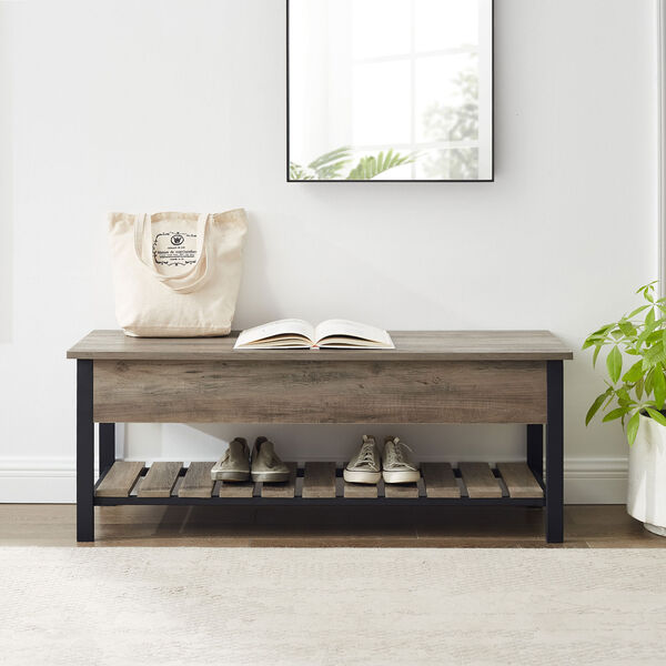 48-Inch Open-Top Storage Bench with Shoe Shelf  - Gray Wash, image 4