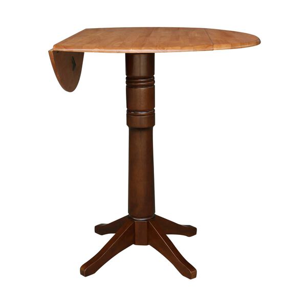 Cinnamon and Espresso 42-Inch High Round Dual Drop Leaf Pedestal Table, image 2