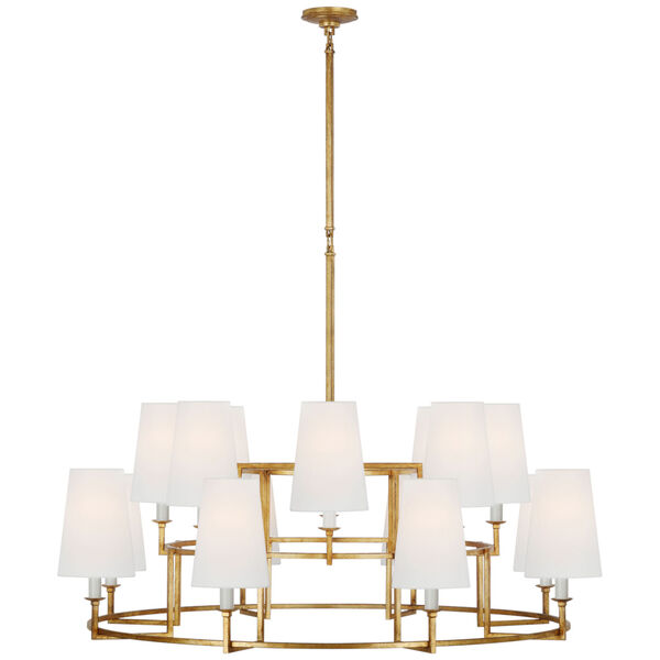 Modica Xl Ring Chandelier in Gilded Iron with Linen Shades by Chapman  and  Myers, image 1