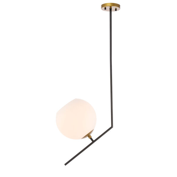 Ryland Black Brass One-Light Pendant with Frosted White Glass, image 1