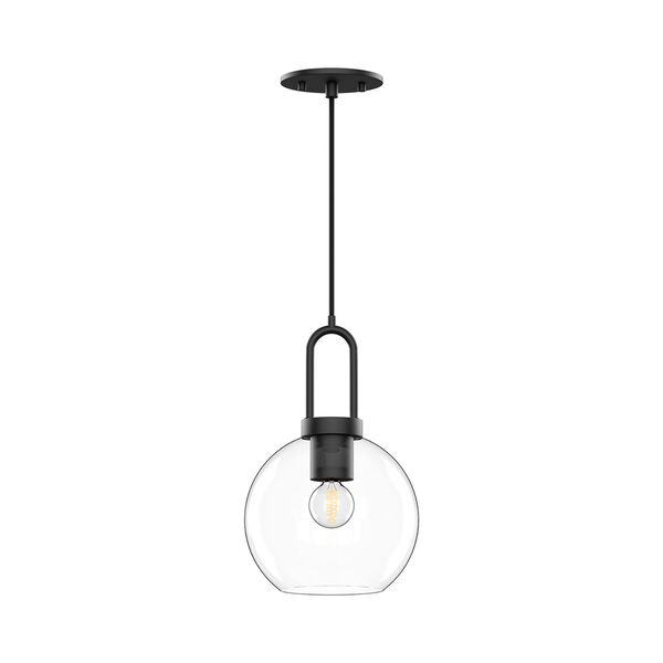 Soji Matte Black and Clear Glass Eight-Inch One-Light Pendant, image 1