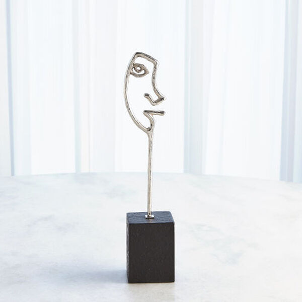 Nickel and Black Scribble Sculpture of Son with Marble Base, image 2