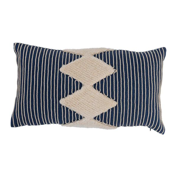 Blue Cotton Tufted Lumbar 20 x 12-Inch Pillow, image 1