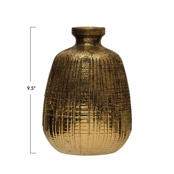 Gold Textured Terra-Cotta Seve-Inch Vase, image 4