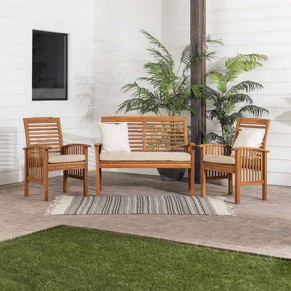 Brown Acacia Wooden Patio Chat Set, 3-Piece, image 4