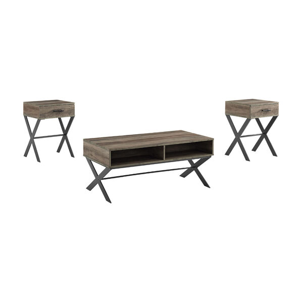 Grey Wash X Leg Metal and Wooden Table Set, 3-Piece, image 5