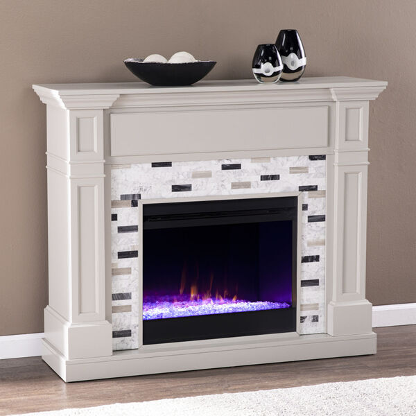 Birkover Gray Color Changing Electric Fireplace with Marble Surround, image 4