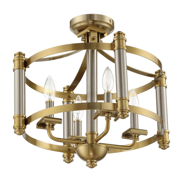 Stanza Brushed Polished Nickel and Satin Brass Four-Light Semi Flush, image 3