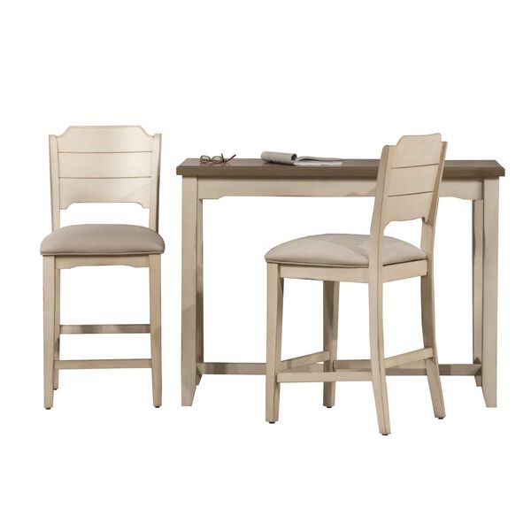Clarion Distressed Gray Wood Three-Piece Counter Height Dining Set with Open Back Stools, image 1