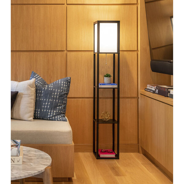 Maxwell Black LED Floor Lamp with Shelf, image 3