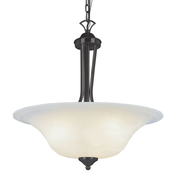 Ribbon Branched Rubbed Oil Bronze 20-Inch Three Light Pendant with White Marbleized Glass, image 1