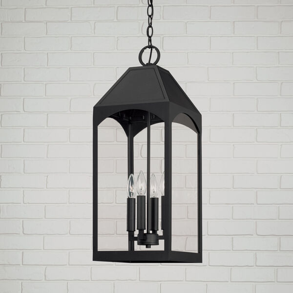 Burton Black Outdoor Four-Light Hangg Lantern with Clear Glass, image 4