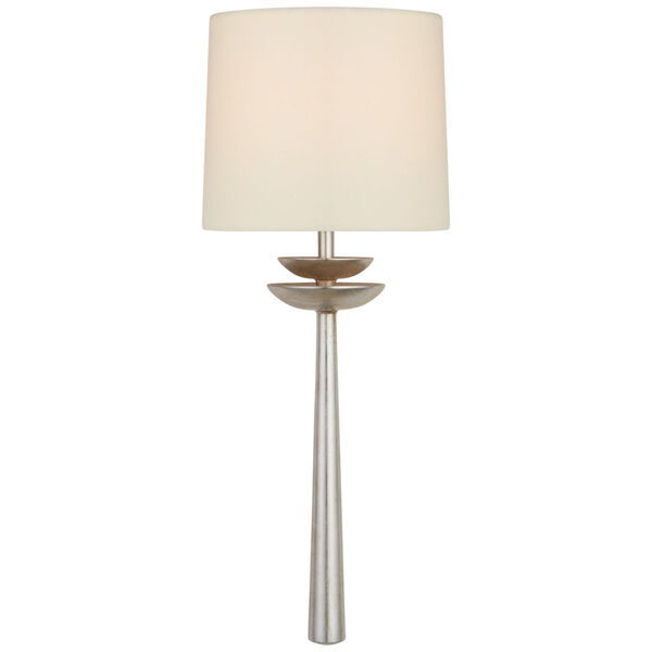 Beaumont Medium Tail Sconce in Burnished Silver Leaf with Linen Shade by AERIN, image 1