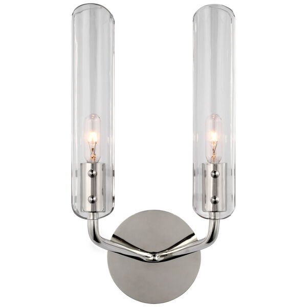 Casoria 14-Inch Double Sconce in Polished Nickel with Clear Glass by AERIN, image 1