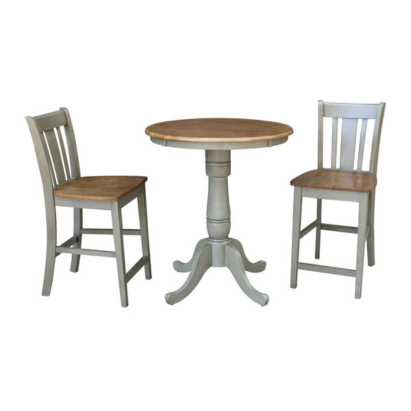 San Remo Hickory and Stone 30-Inch Round Pedestal Gathering Height Table With Counter Height Stools, Three-Piece, image 1