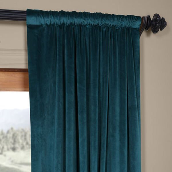 Deep Water Teal 108 x 50 In. Plush Velvet Curtain Single Panel, image 3