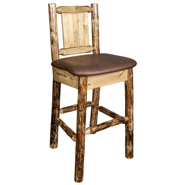 Glacier Country Barstool with Back - Saddle Upholstery, with Laser Engraved Pine Tree Design, image 3