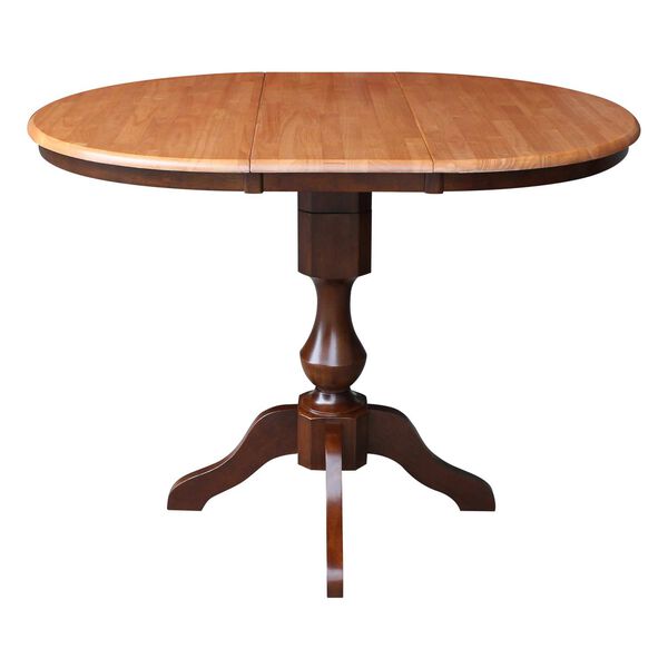 Cinnamon and Espresso Round Pedestal Counter Height Dining Table with 12-Inch Leaf, image 2