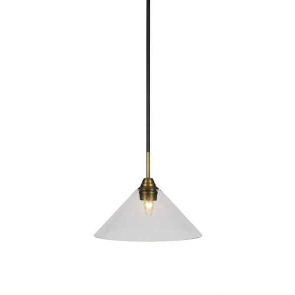 Paramount Matte Black and Brass 12-Inch One-Light Pendant with Clear Bubble Shade, image 1