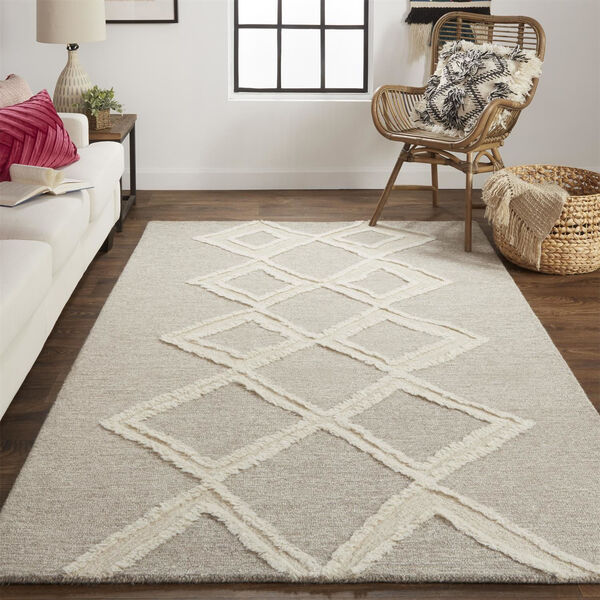 Anica Premium Wool Tufted Taupe Ivory Rectangular: 4 Ft. x 6 Ft. Area Rug, image 2