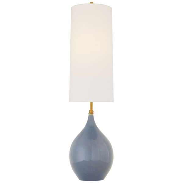 Loren Large Table Lamp in Polar Blue Crackle with Linen Shade by Thomas O'Brien, image 1