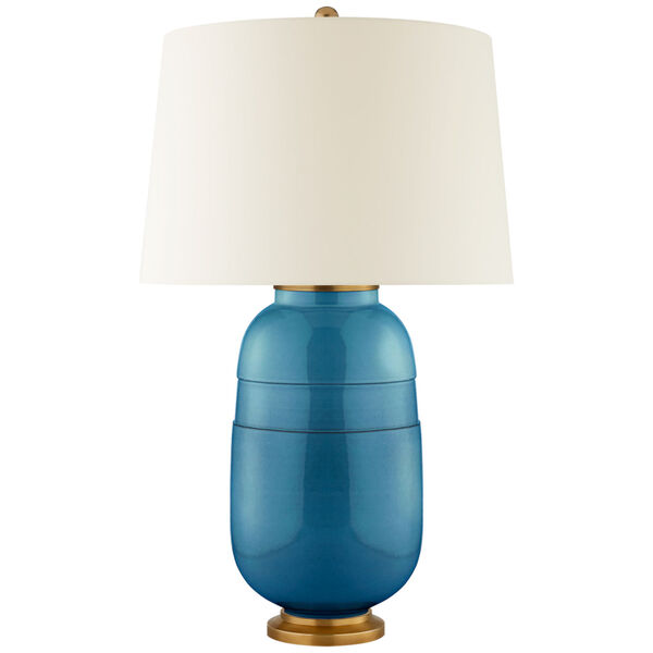 Newcomb Medium Table Lamp in Aqua Crackle with Natural Percale Shade by Christopher Spitzmiller, image 1