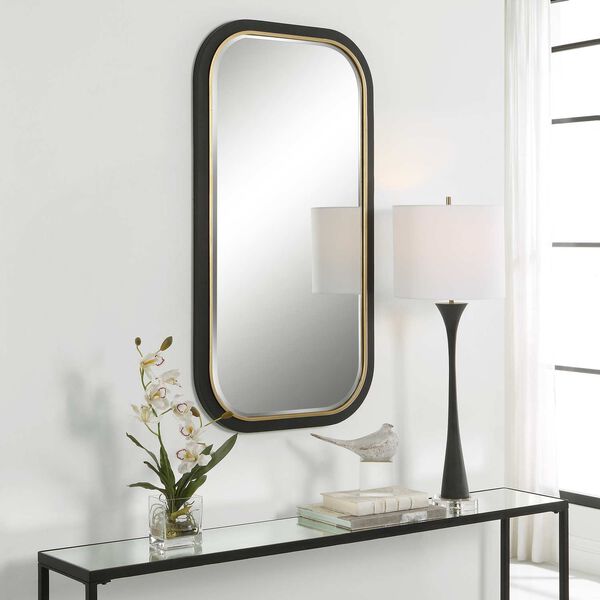 Nevaeh Satin Black and Gold Curved Rectangle Wall Mirror, image 3