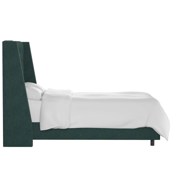 Twin Linen Conifer Green 47-Inch Nail Button Tufted Wingback Bed, image 2