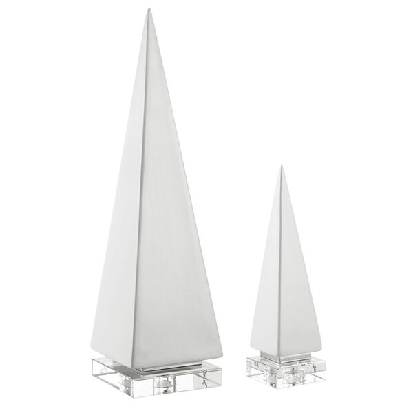 Polished Nickel and Gloss White Great Pyramids Sculpture, Set of 2, image 2