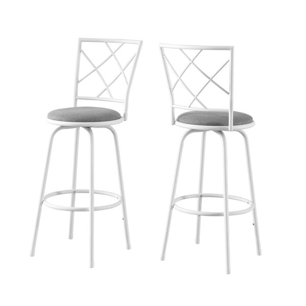 Barstool - 2 Piece / Swivel / White / Grey Fabric Seat, image 2