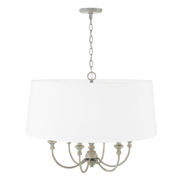 Penelope Painted Grey and White Six-Light Drum Pendant with White Fabric Shade, image 3