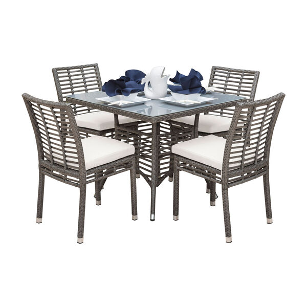 Intech Grey Outdoor Dining Set with Sunbrella Canvas Macaw cushion, 5 Piece, image 1