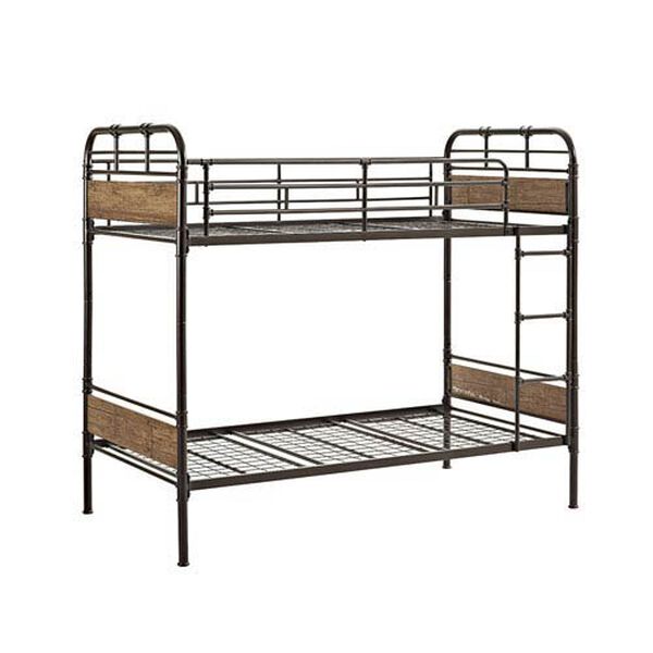 Twin over Twin Metal Wood Bunk Bed - Black, image 3