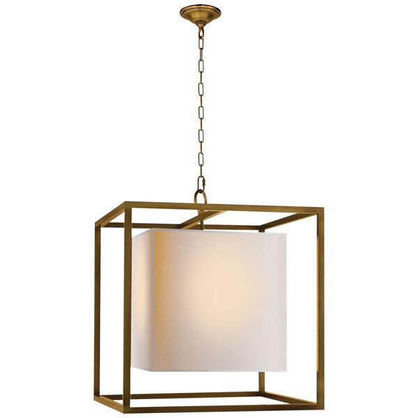 Caged Medium Lantern in Hand-Rubbed Antique Brass with Natural Paper Shade by Eric Cohler, image 1