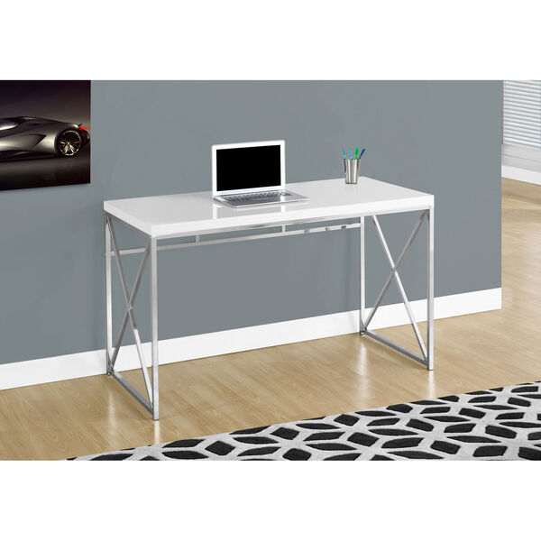 Computer Desk - 48L / Glossy White / Chrome Metal, image 1