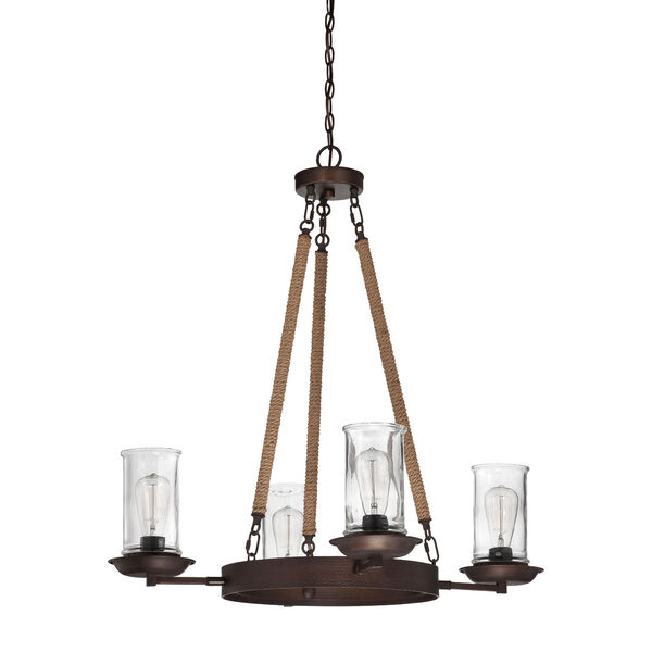 Thornton Aged Bronze Four-Light Chandelier with Antique Clear Glass Shade, image 1