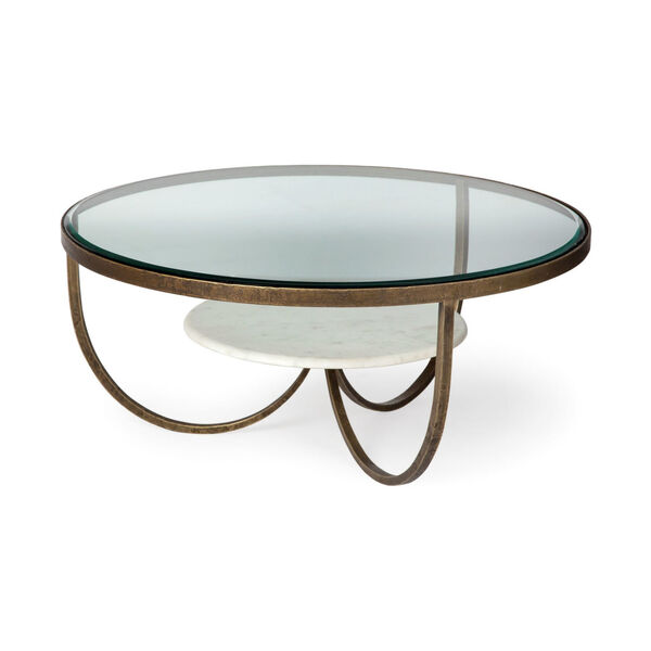 Reinhardt I Espresso and Gold Round Glass Top End Table, image 1