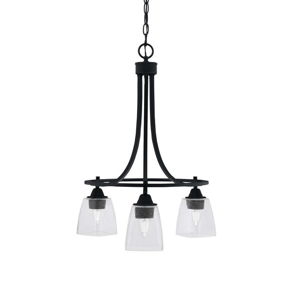 Paramount Matte Black Three-Light Chandelier with Four-Inch Clear Bubble Glass, image 1