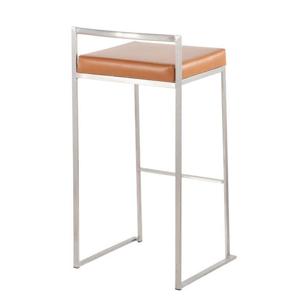Fuji Stainless Steel and Camel Stacker Bar Stool, Set of 2, image 3