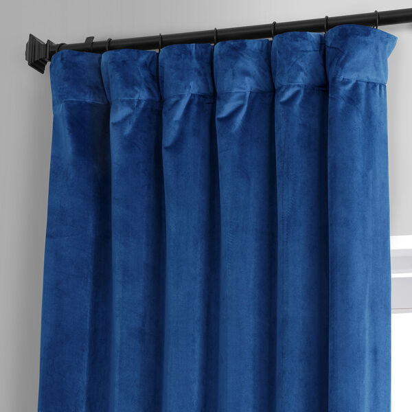 Signature Babylonian Blue Plush Velvet Hotel Blackout Single Panel Curtain, image 2