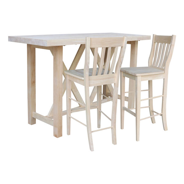 Natural Bar Height Table With Two Slat Back Bar Stool, Three-Piece, image 1