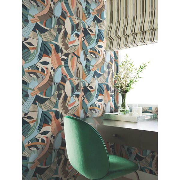Fauvist Flock Coral Aqua Wallpaper, image 1
